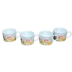 Vtg Wedgwood Summer Bouquet 6 oz Flat Tea Cups Mugs Set of 4 Floral